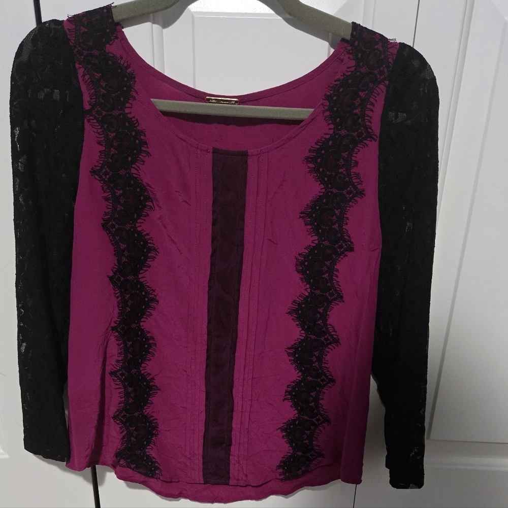 Rebecca Minkoff Magenta and Black Lace Blouse